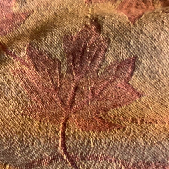 Two-tone orange cotton tablecloth with maples leaf design.  Approximately 58” - Picture 6 of 8